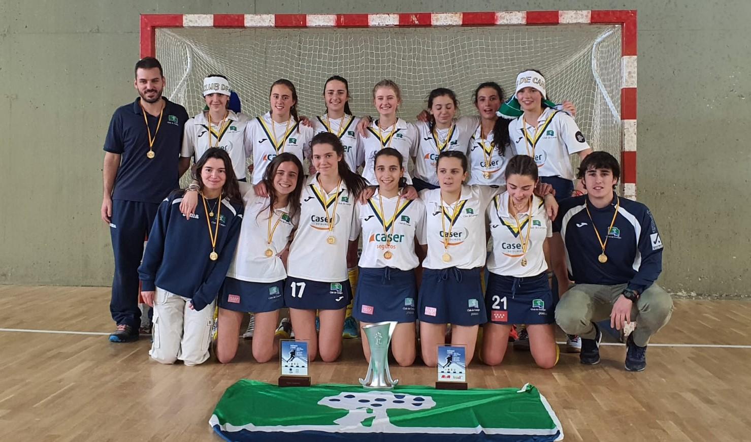 Campeonas Primera División B de la Liga de Madrid veteranas hockey sala.