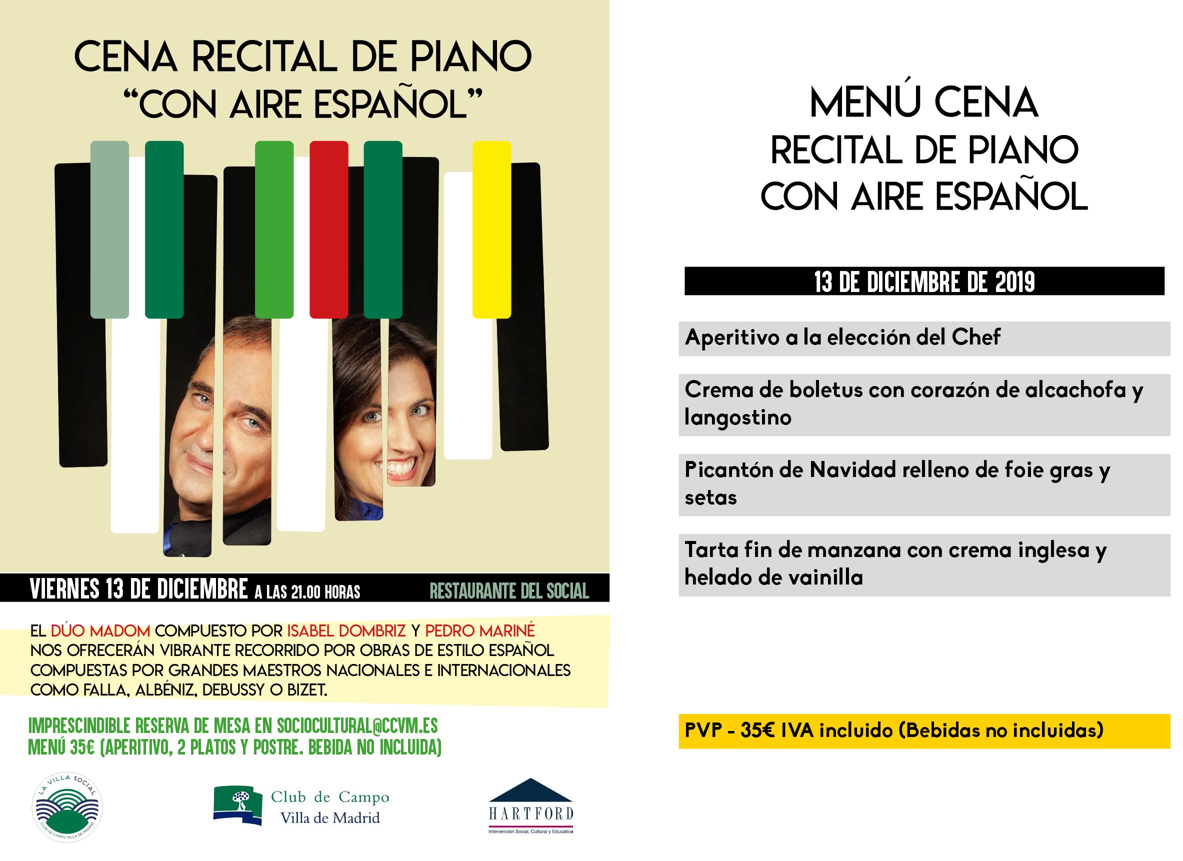 Cartel de la cena recital de piano del Dúo Madom.