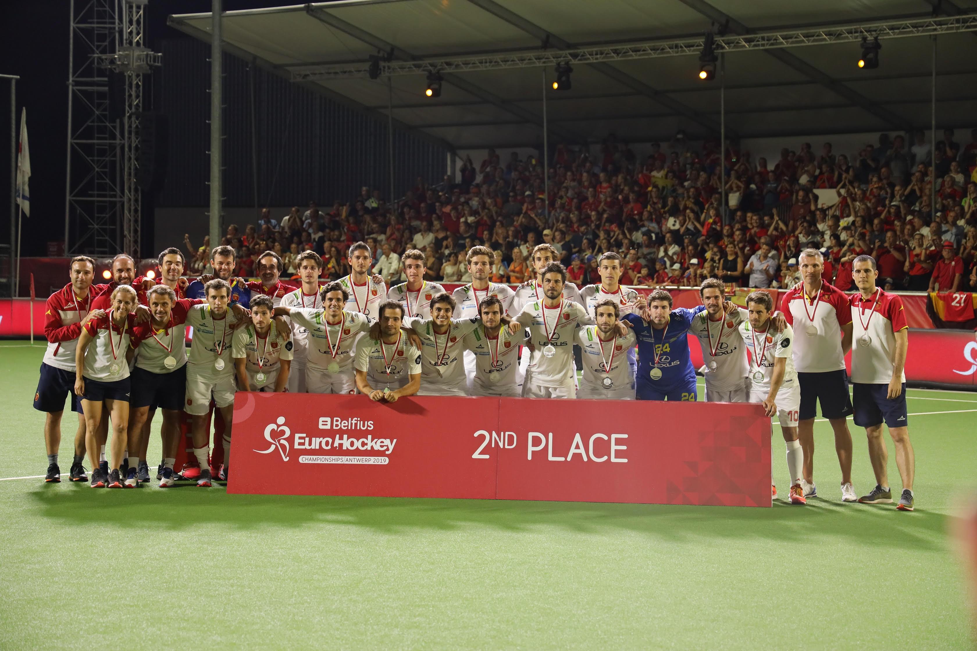 La selección española masculina, plata en el Europeo 2019 de hockey. Foto: RFEH