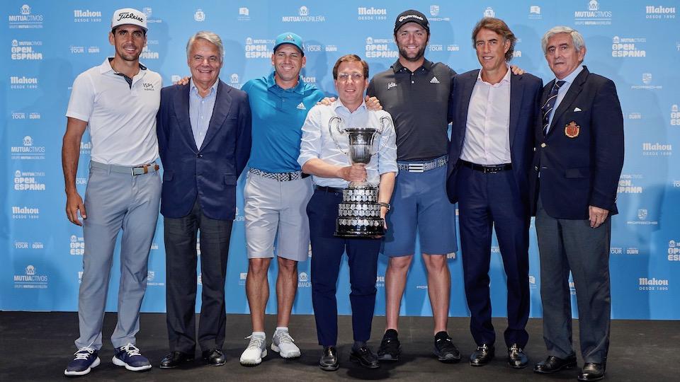 De izda. a dcha: Rafael Cabrera-Bello, Ignacio Garralda, Sergio García, José Luis López-Almeida, Jon Rahm, Gerard Tsobanian y Gonzaga Escauriaza.